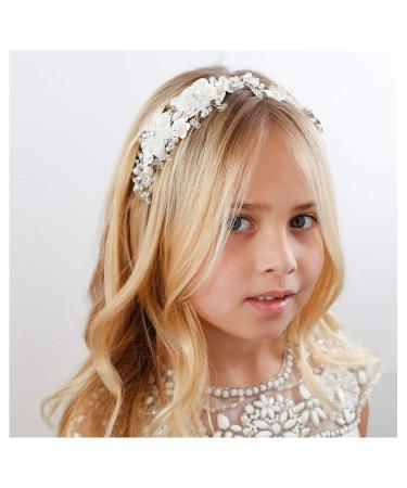 SWEETV Flower Girl Headpiece Ivory Tulle Flowers Wedding Headband for Girls  Princess Pearl Hair Accessories for Birthday Party  First Communion - Buy Online on GoSupps.com