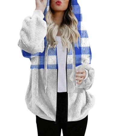Hanxiulin Oversized Fleece Hoodie Jacket - Women's Windproof Winter Coat Basic Cardigan in Blue - Size 4XL - Buy Online on GoSupps.com