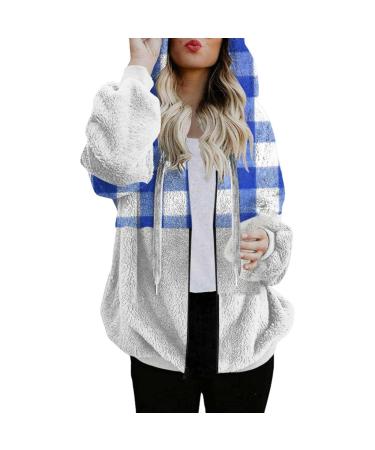 Hanxiulin fleece jacket plush jacket cuddly jacket ladies fleece jacket long -sleeved winter coat jacket autumn winter coat breathable warm cuddly winter coat plush jacket blue 5xl