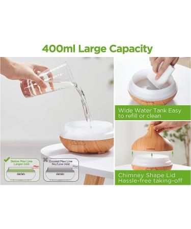 InnoGear Aromatherapy Diffuser & 10 Essential Oils Set | 400ml Ultrasonic Cool Mist Humidifier | 4 Timers 7 Colors Light | Waterless Auto Off | Yellow Wood Grain - Buy Online on GoSupps.com