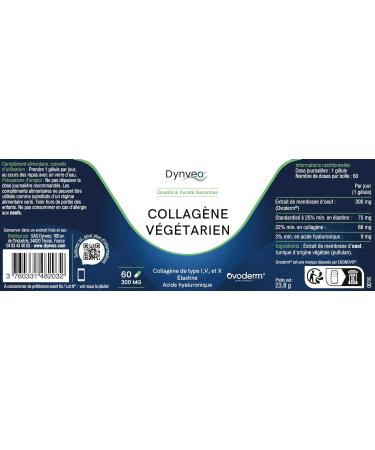 Dynveo Ovoderm Vegetarian Natural Collagen - 60 Capsules 300mg - Anti-Aging & Hydrated Skin - Type I V & X with Hyaluronic Acid Elastin Glucosamine & Chondroitin - 100% Natural Supplement Dynveo - Buy Online on GoSupps.com