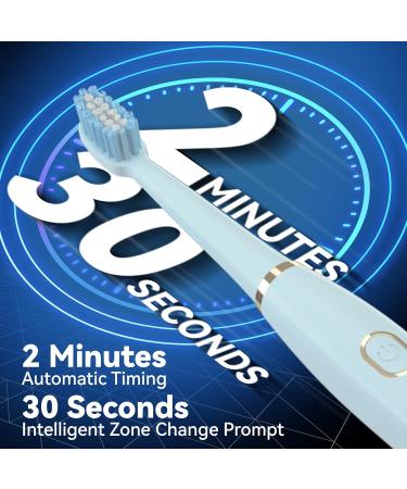 7AM2M Sonic Electric Toothbrush - Rechargeable for Adults & Kids 8 Brush Heads 5 Modes Smart Timer Fast Charge - Blue & Light Blue - Buy Online on GoSupps.com