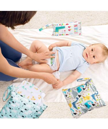 WATINC 5pcs Baby Cloth Nappy Wet Bags | Reusable Diaper Bags with Animal Cartoon Patterns | Waterproof Bags for Beach, Pool, Daycare & Gym | 3 Sizes Available - Buy Online on GoSupps.com