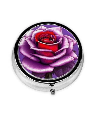 Fuchsia Roseround Pill Box 3 Compartments Round Pill Box Organizer for Purse Or Pocket &*Portable Travel Pill Box