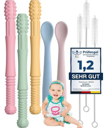 Okonkn bite tube Baby 5 Set Dental Aid Baby 3 + 2 Esslernl ffel Baby Beißring Baby BPA-Free Silicone Baby Accessories for Boys and Girls from 3 months + 5 pieces_b
