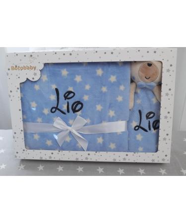 BotoBaby Personalized Baby Gift Set - Custom Embroidered Blanket & Comforter for Birth/Baptism - Blue Teddy Bear - Buy Online on GoSupps.com
