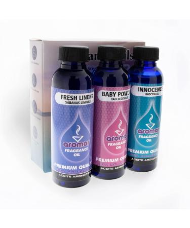 Aromar Premium Fragrance Oil 2oz 3 Pack - Long Lasting Aromatherapy Scents for Living Room, Bedroom, and Kitchen - Fresh Linens, Baby Powder, Innocence - 2 Fl Oz - Buy Online on GoSupps.com