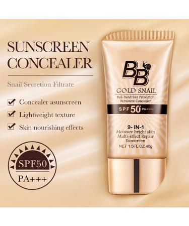 BB Cream Light BB Cream Tinted Moisturizer with SPF SPF50+ Gold Snail Sunscreen Tinted Moisturizer Face Women Hydrating Moisturizing BB Cream Tinted Sunscreen for All Skin Types Evens Skin Tone - Buy Online on GoSupps.com