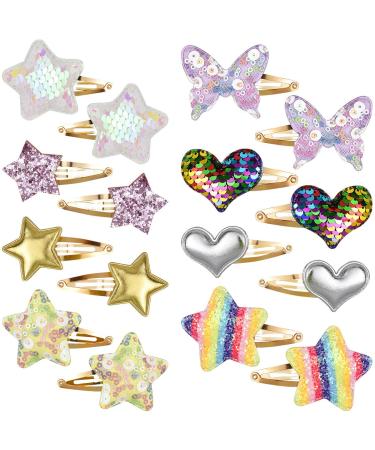 Cozlly 8 Pairs Girls Hair Clips Butterfly Star Heart Crown Shaped Hair Clips Cute Sequins Hair Barrettes Non-Slip Metal Snap Hair Clips Sparkly Hair Pins Hair Accessories for Kids Girls Fine Hair