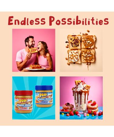PEO's 6 x 340g Crunchy & Creamy Peanut Butter 3 Pack - Natural Peanut Butter - Fine Extra Smooth Grilled & 90% Peanut Butter with Full Creamy Flavour - Buy Online on GoSupps.com