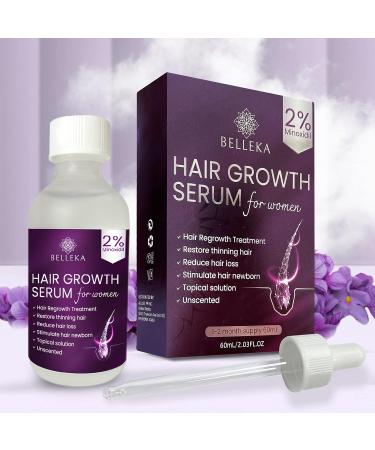 Belleka Minoxidil for Women 2% Hair Growth Serum - Thinning Hair Treatment - Regrow, Strengthen, and Thicken Hair - Stop Hair Loss - 60ml - Buy Online on GoSupps.com