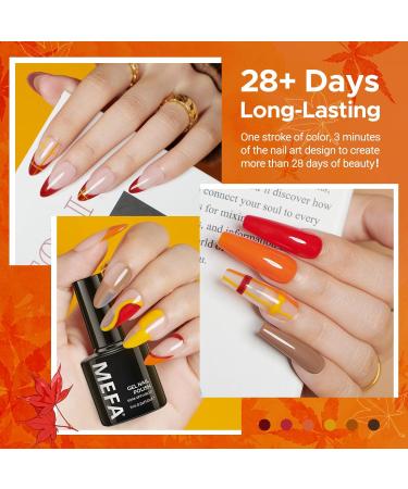 MEFA Gel Nail Polish Set 6 Colors Autumn Gel Nail Polish Glitter Orange Brown Red Gel Polish Set Soak Off UV Gel for Salon Home DIY for Women Yellow Brown - Buy Online on GoSupps.com