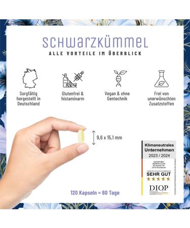 NaturTreu Black Cumin Oil Capsules - High Dose 1000mg with Vitamin E - 120 Vegan Gel Capsules - Cold-Pressed from Egypt - Premium Black Seed Oil - Buy Online on GoSupps.com