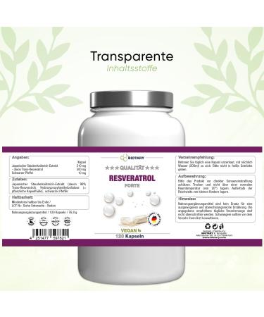 Resveratrol 120 Capsules 500mg - Vegan 98% Trans-Resveratrol from Japanese Knotweed Lab Tested 4 Months Supply No Magnesium Stearate - Buy Online on GoSupps.com