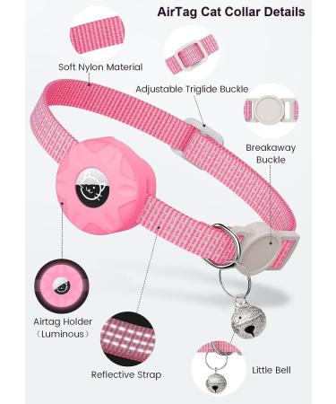 Airtag Cat Neck Band | Reflective Kitten Collar with Holder & Bell | Luminous Pink Tracker for Young Cats - Buy Online on GoSupps.com