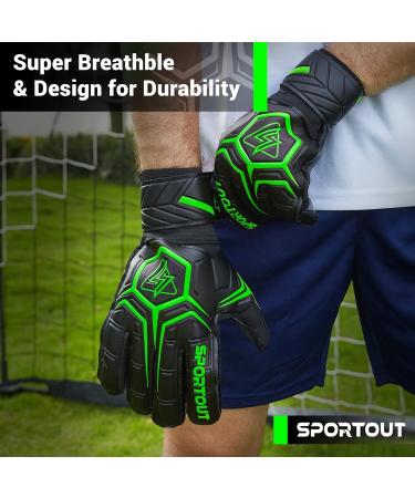 Sportout Goalkeeper Gloves - Finger Save Football Gloves for Men Women & Kids | 4mm Latex - Black-Green - Buy Online on GoSupps.com