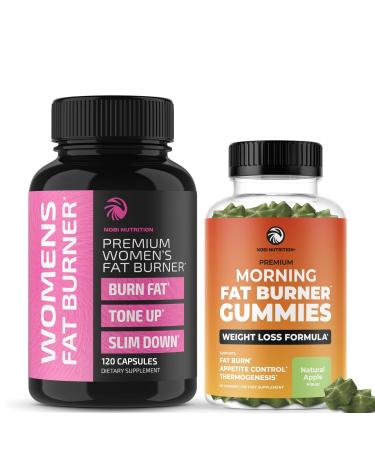 Fat Burn Gummies and Supplement Women | Complete Weight Loss Support with Green Tea & Raspberry Ketones | Appetite Suppressant Metabolism Booster & Belly Fat Reducer | 60 Gummies & 120 Pills