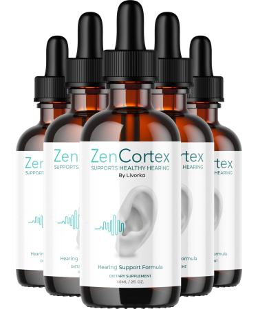 LIVORKA ZenCortex Drops Liquid Supplement for Ear Health Supports Healthy Hearing - 5 Bottles (150 Day Supply) - Pack of 5