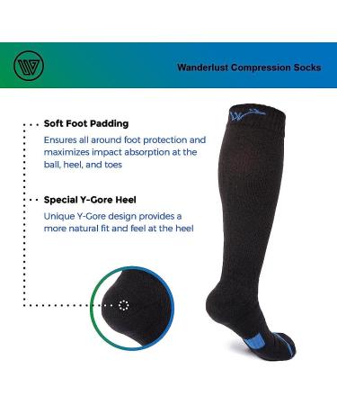 Wanderlust Everyday Compression Socks - Men & Women Support Stockings, Black-blue, Large - Buy Online on GoSupps.com