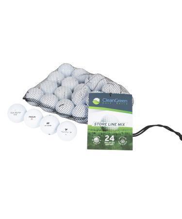 Clean Green Golf Balls 24 Store Line Recycled Golf Balls Mix - Includes Used Golf Balls Bulk and Mesh Reusable Bag - Recycled & Used Golf Balls for Men and Women