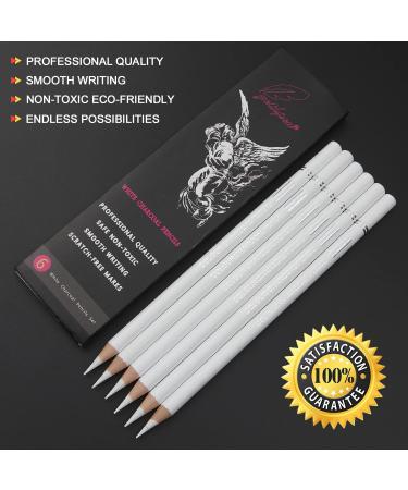 GETHPEN Professional White Charcoal Pencils Set - 6 Piece Sketch Pencils for Drawing, Sketching, Shading - Ideal for Beginners & Artists - Buy Online on GoSupps.com