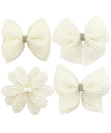 White Pearl Hair Bows Set - Elegant Flower Rhinestone Hair Clips for Girls, Teens, and Women - Buy Online on GoSupps.com