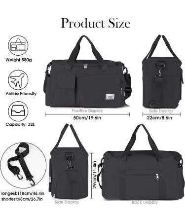Womens Travel Gym Bag with Shoe Compartment - Large Capacity Weekender Duffel for Sport & Yoga - Black - Buy Online on GoSupps.com