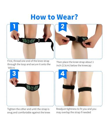 Abyon Patella Tendon Bandage - 2 Pack Adjustable Knee Support for Men & Women - Ideal for Sports Hiking Fitness Baseball & Volleyball - Black-Green - Buy Online on GoSupps.com