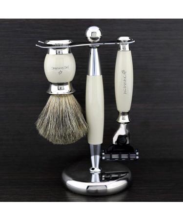 JAGSHAVING High-Quality Badger Hair Shaving Brush - Shatter-Proof Synthetic Resin & Metal - Ivory | International Shipping Available - Buy Online on GoSupps.com