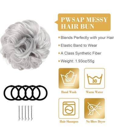 Grey Wavy Curly Messy Bun Hairpiece with Hair Rope and Hairpin - Bridal Hairstyle Chignon for Voluminous Updo - 33g Grey Scrunchies - Buy Online on GoSupps.com