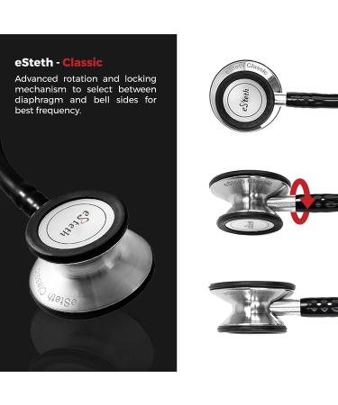eSteth Classic Stethoscope - Sensitive Chest Piece for Amplified Heart & Lung Sounds - Lightweight Design - Flexible Tubing - Extra Ear Tips - Non-Chill Ring - 32 Long - Black - Buy Online on GoSupps.com