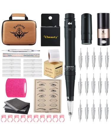 Permanent Eyebrow Makeup Wireless Tattoo Pen Kit for Eyebrow Lip Eyeliner Tattoo Machine With 15 pcs Cartridge Needles Microblading Supply Ombre Powder Brows(Black Tattoo Kit) Luxurious Tattoo Kits - Black