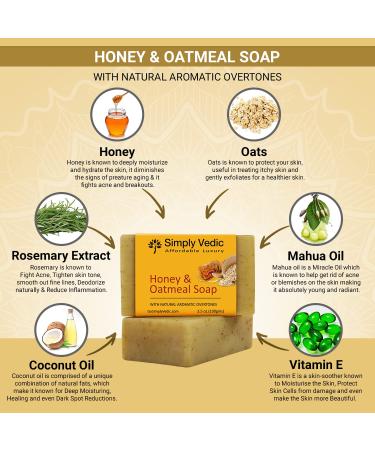 Simply Vedic Oatmeal Honey Soap Bar Collection - Handmade for Body, Hand, Face - Men & Women - 6-Pack (3.5 Oz. each) - Buy Online on GoSupps.com