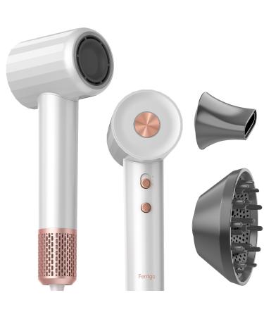 High Speed Ionic Hair Dryer with Diffuser Professonal Blow Dryer 110 000 RPM Brushless Motor for Fast Drying 1500W 4Temps /2Speeds Thermo-Control Hairdryer for Women Home Travel (White)