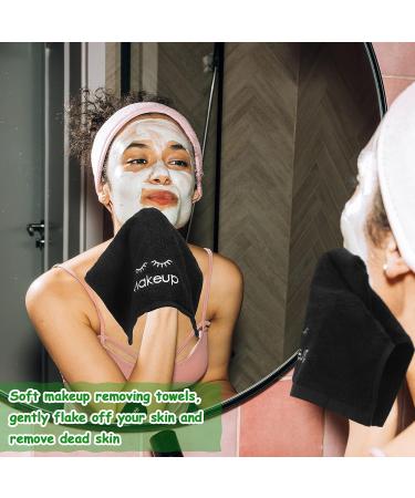 Cute Style 12pc Black Cotton Makeup Towels 13x13 Inches - Reusable Facial Cleansing Wash Cloths for Women - Absorbent Makeup Remover Towels - Buy Online on GoSupps.com
