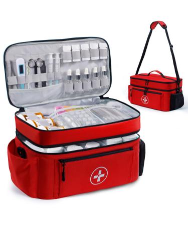 BAGSFY Travel Medicine Bag Organizer-Medicine Organizer Storage-Pill Bottle Organizer Storage-Medication Organizer for Home-Medicine Kit-Travel First Aid Kit Bags Empty-Travel Emergency Kit(Bag Only) Red Double-Layer