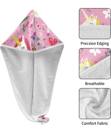 Unicorn Heart Flower Leaf Hair Towel 2 Pack | Super Absorbent Quick Dry Hair Turbans for Women & Girls - Buy Online on GoSupps.com