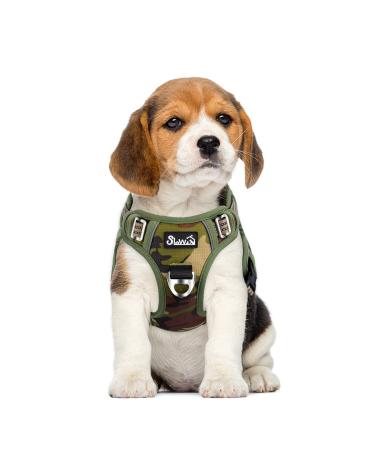 Eyin dog harness for small dogs adjustable breathable reflective padded and breathable breast dishes with handle and front bracket for daily training (camouflage green s) s (neck: 32-46cm chest: 35-63cm) Tarngr n