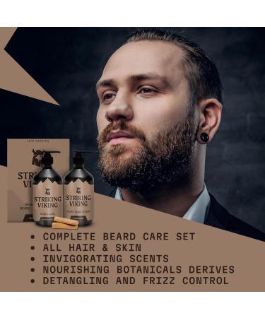 Striking Viking Beard Care Set - Sandalwood Shampoo & Conditioner | Paraben & Sulfate Free | Deep Clean for All Beard Types - Buy Online on GoSupps.com