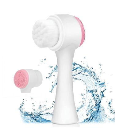 Facial Brush - Manual Facial Cleansing Brush and Pore Cleansing Dual Face Brush, Suitable for All Types of Skin (Pink)
