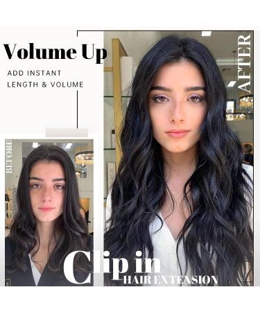 KooKaStyle Long Wavy Clip-In Synthetic Hair Extensions 20 Inch Black - 4PCS Thick Double Weft Hairpieces for Women - Buy Online on GoSupps.com