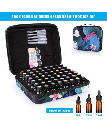 Fitnate Essential Oils Pocket Bag for 56 Bottles - Waterproof Lotus Pattern - Ideal for Young Living & DoTerra with Bottle Openers Sticker - Buy Online on GoSupps.com