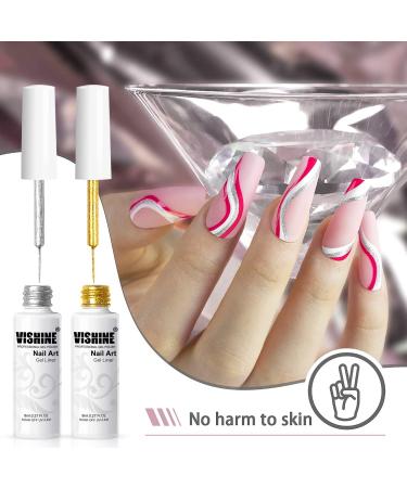 Vishine Vernis Semi-Permanent 2 Couleurs Or et Argent Paillet s gel liner nail Vernis Ongles Gel la peinture au trait Kit de manucure salon de conception d'ongles 8ml - Buy Online on GoSupps.com
