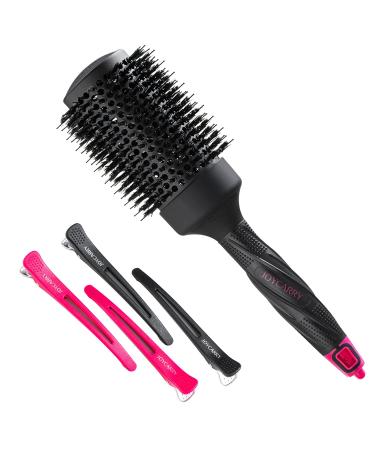 Professional Large Round Hair Brush for Women Blow Drying, Nano Thermal Ceramic Ionic Tech Roller Brush with Boar Bristles, Hair Brush for Thick,Curly & Straight Hair, (3.3", Barrel 2") + 4 Free Clips 5 Count (Pack of 1)