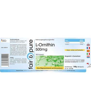Buy Fair & Pure L-Ornithine 500mg - High Dose 180 Capsules | Premium Quality Supplement for Enhanced Performance - International Shipping Available - Buy Online on GoSupps.com