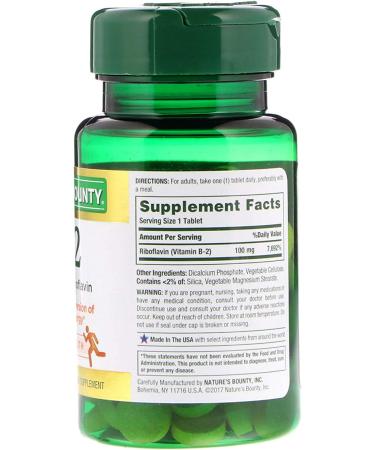 Nature's Bounty Vitamin B-2 100 mg - 100 Coated Tablets | Energy & Metabolism Support - Buy Online on GoSupps.com