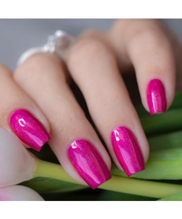 Hot Pink Nail Polish - Pearl Rose Red Nail Vanish - 12ml Bright Pink Glitter Quick Dry Nail Lacquer Holographic Quick Dry Shimmer Long-lasting Glossy Nail Art Varnish Pearl Pink - Buy Online on GoSupps.com