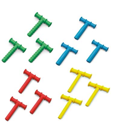 Chewy Tubes 12 Pack - 3 Green (Knobby) 3 Blue (Large) 3 Red (Medium) and 3 Yelolw (Small) Chewy Tubes - Pediatric and Adult Sensory Treatment Tool
