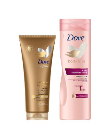Dove DermaSpa Summer Revived Medium to Dark Tanning Lotion & Dove Body Love Care Radiant Glow Body Lotion 2 piece