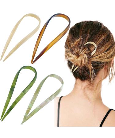 4 Pcs 4.5Inch U Shaped Acetate Hair Pins French Hair Sticks Large Hair Forks Vintage Hairpins for Buns Long Thick Hair